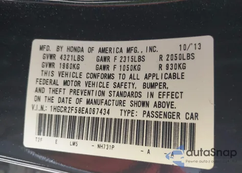 2014 Honda Accord Sport z USA, uszkodzony, nr VIN 1HGCR2F58EA067434